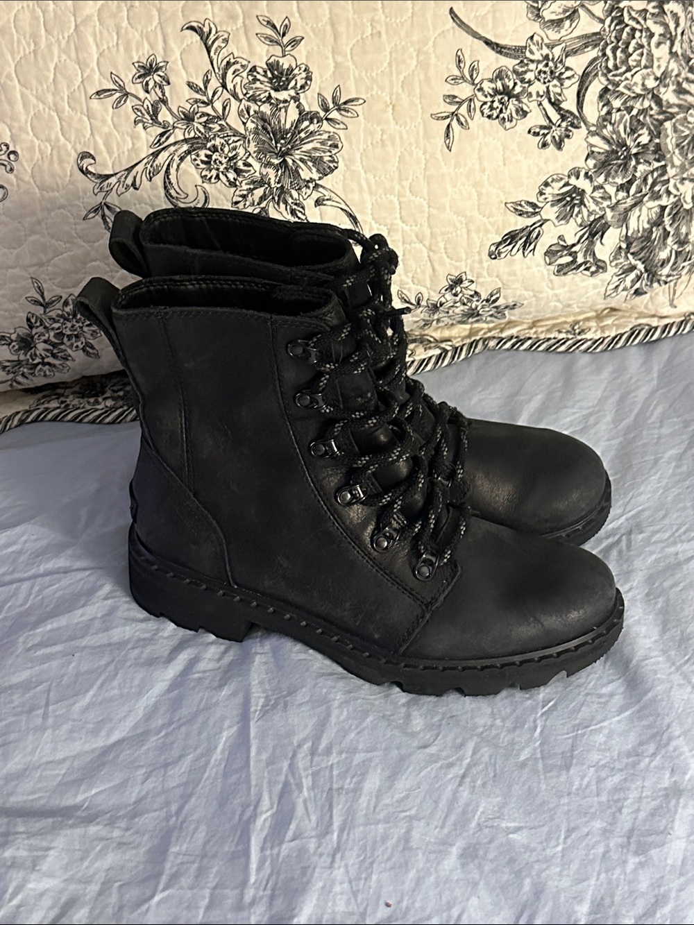 Sorel Black Leather Waterproof Lace-Up Combat Boots